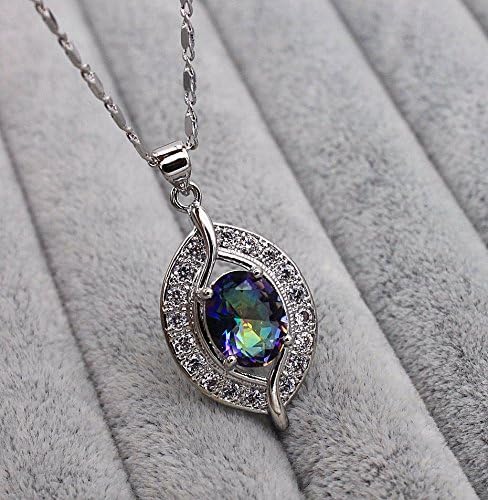 Nadeejewelry Napafashion 18K White Gold Filled - Blue Mystical Hollow Topaz Leaf Party Pendant Necklace
