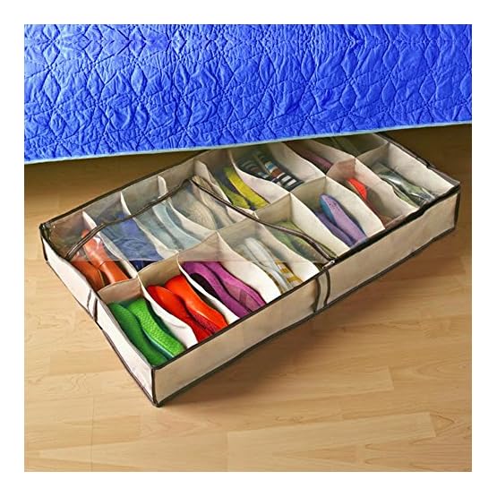 Zuitcase 12 Shoe Under the Bed Shoe Storage Home Organizer with Zippered Clear Cover, Perfect Family, Kids Shoe Storage Solution, Wardrobe Organizer - Coffee Mocha Fashion Color