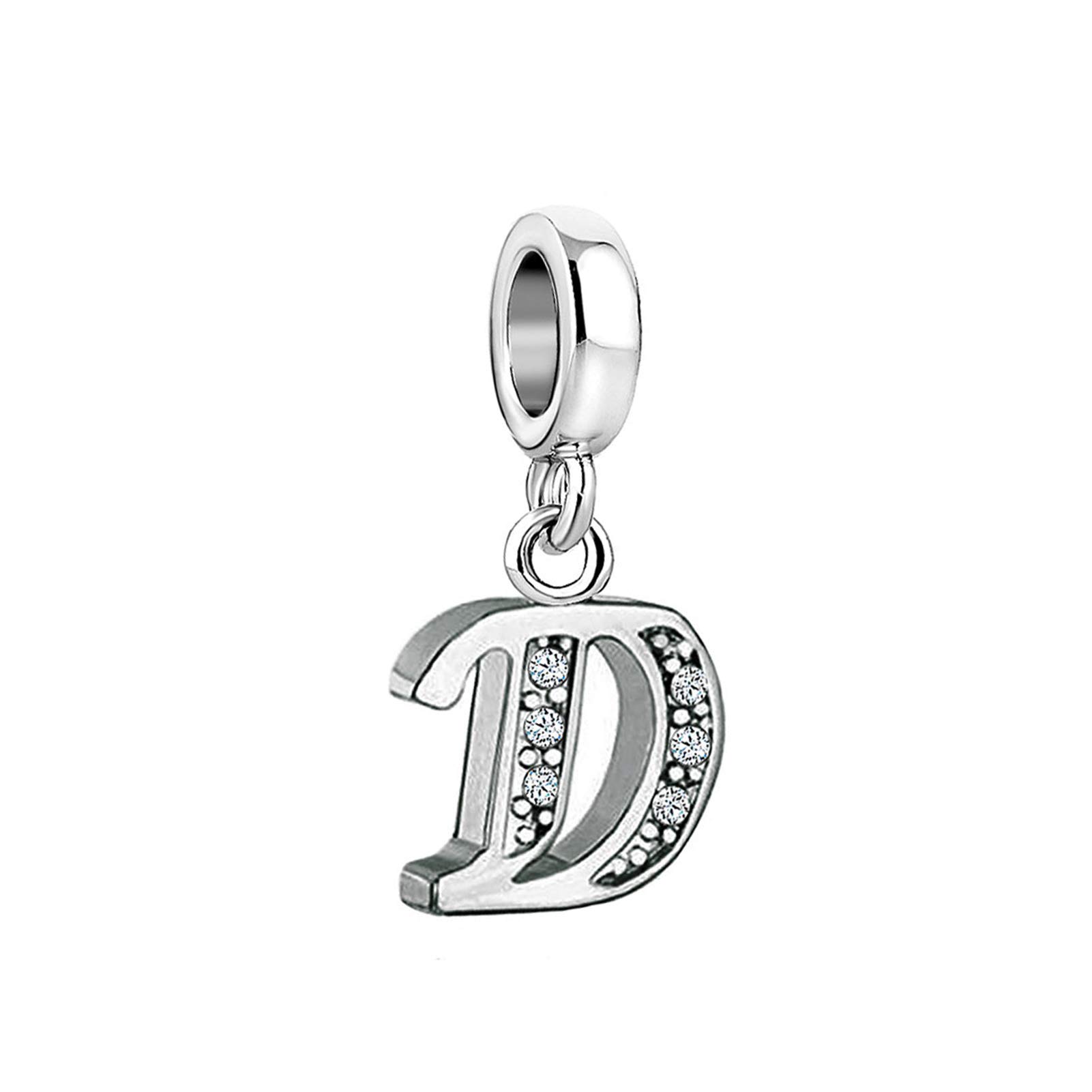 D Initial Sparkling Letter Charm fits Pandora Charms Bracelets Name Alphabet Christmas Birthday Jewellery Gift for Women Daughter Granddaughter Sister Friendship