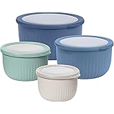 Oggi Set of 4 Prep, Store & Serve Plastic Bowls - w/See-Thru Lids- Dishwasher, Microwave & Freezer Safe, (0.7, 1.4, 2.6, 4 Quarts) - Multicolor