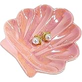 TIGERMILLION Sea Shell Jewelry Dish, Ceramic Seashell Jewelry Holder, Cute Organizer Plate Vanity Decorations Accessories for Home Bathroom Decor Birthday Mother's Day Christmas Gift for Women