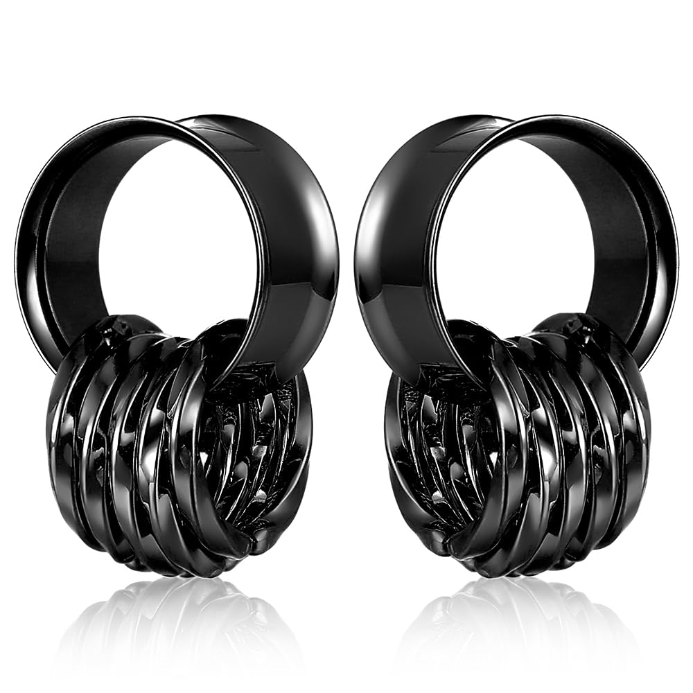 Twolobes 2 PCS Black Ear Gauges With 10 twisty nose