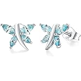 RANDES 925 Sterling Silver Dragonfly Stud Earrings for Women Trendy Dainty Cute Earrings Ruby/Sapphire/Emerald Gemstone Studs Birthstone Anniversary Jewelry