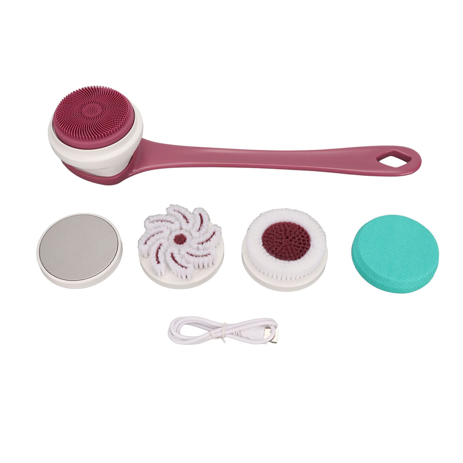 Electric Body Scrubber, Electric Bath Brush, Rechargeable Body Shower Brush, Waterproof Detachable Back Brush, Cordless Back Washer with 5 Brush Heads for Shower