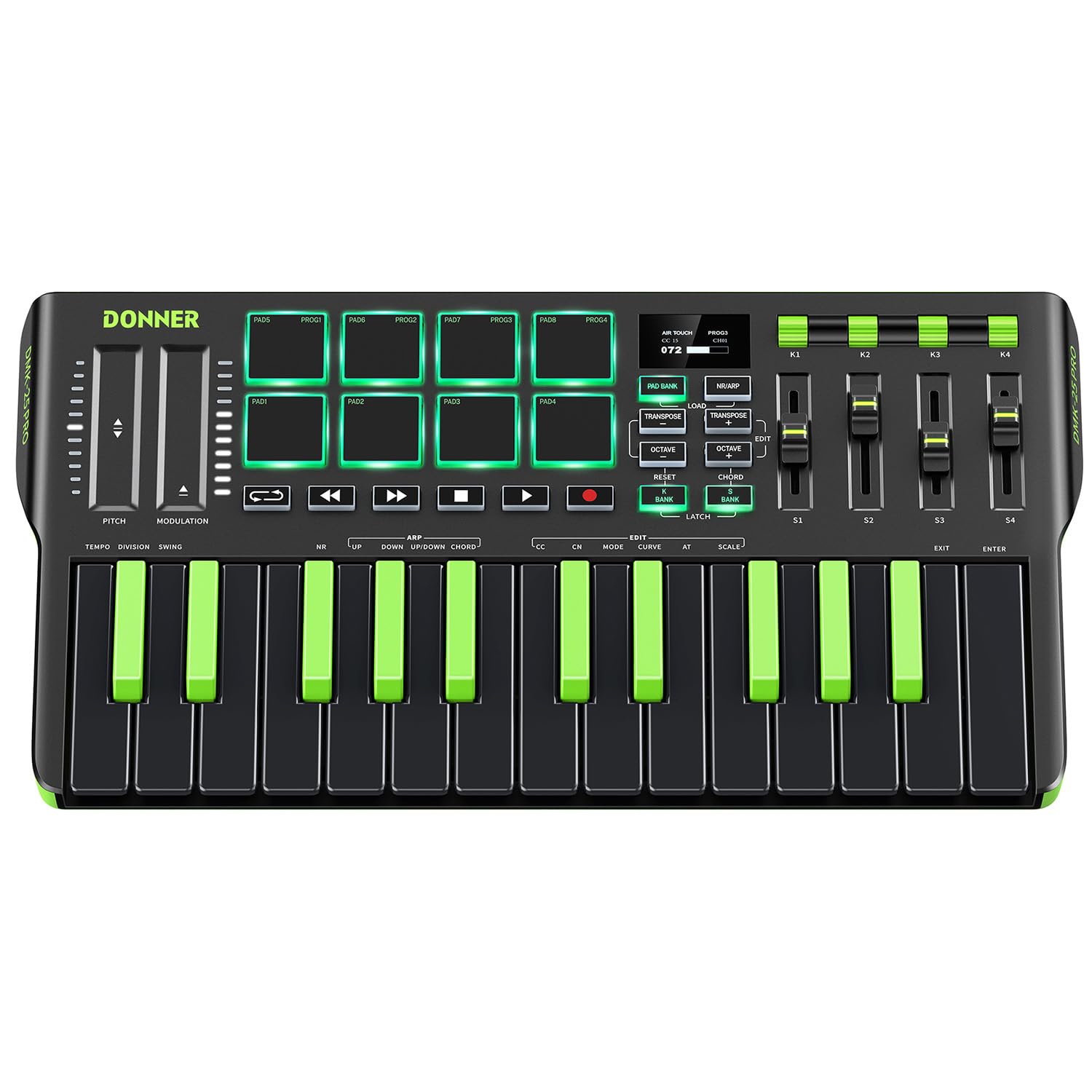 Photo 1 of Donner 25 Mini Key MIDI Keyboard Controller, Portable USB-C MIDI Keyboard with 8 Drum Pads, OLED Display, Music Production Software and 40 Teaching Courses, DMK25 Pro