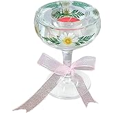 Glass Votive Candle Holders: Clear Candlestick Non-Tip Cups Pedestal Inlaid Dried Real Flowers - Handmade Crystal Modern Cand