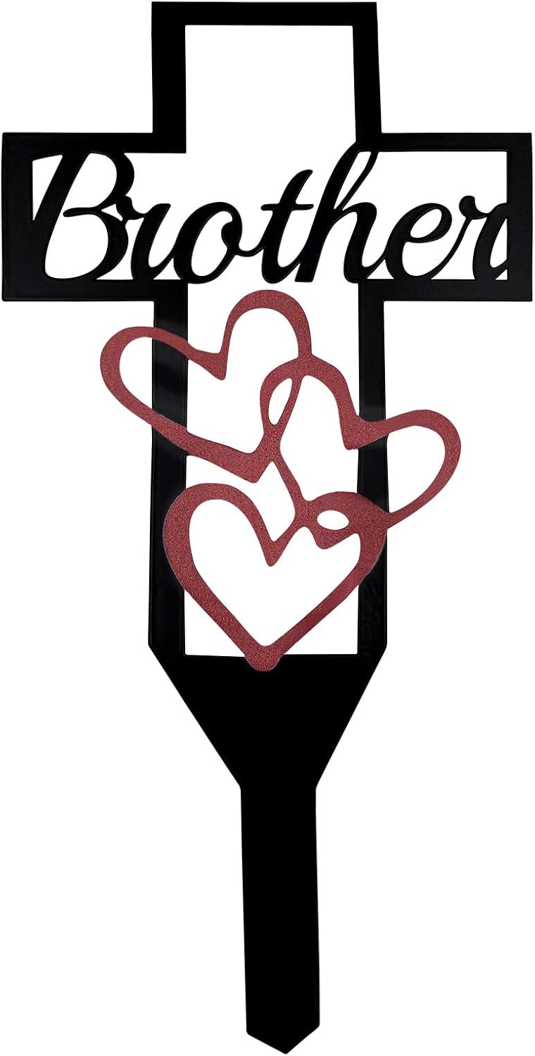 Decorative Garden Stakes - Oooct Cemetery Memorial Cross Stake for Brother, Brother Memorial Plaque Stake, Memorial Signs Marker for Brother Grave, Metal Cross Garden Stake Graves Cemetery Decorations (12X6 Inch)