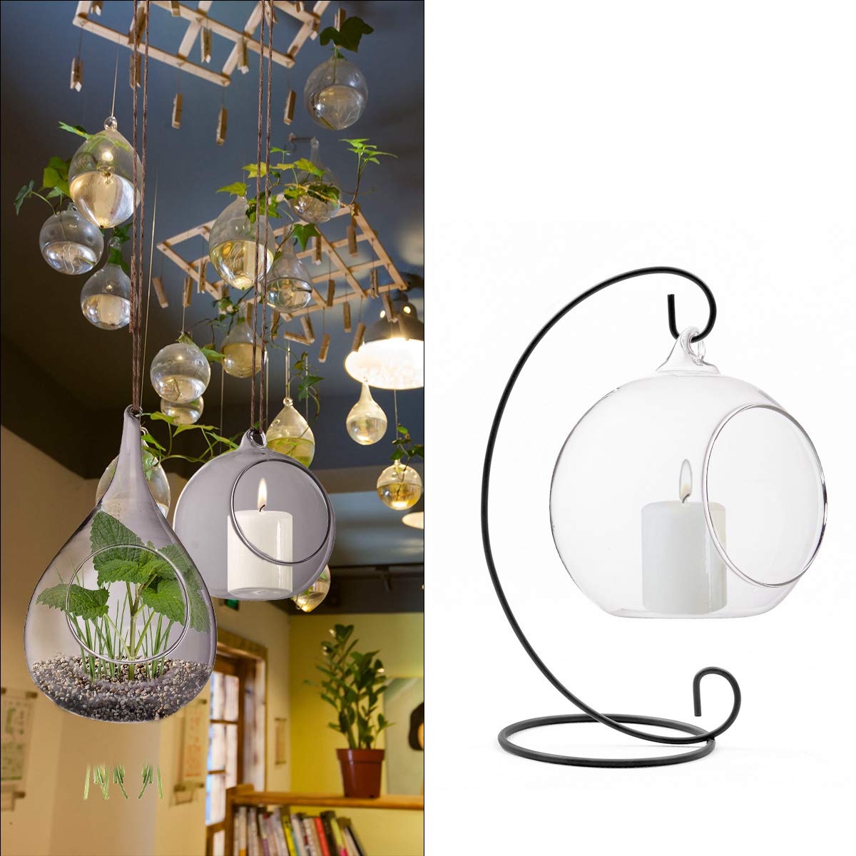 jiabang 2 Pack Hanging Plant Terrarium Heat-Resistant Glass for Succulent,Air Plant,Candle Holder,Home Decorations