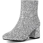 MAVMAX Women's Sequin Glitter Ankle Boots Chunky Heels Sparkly Booties
