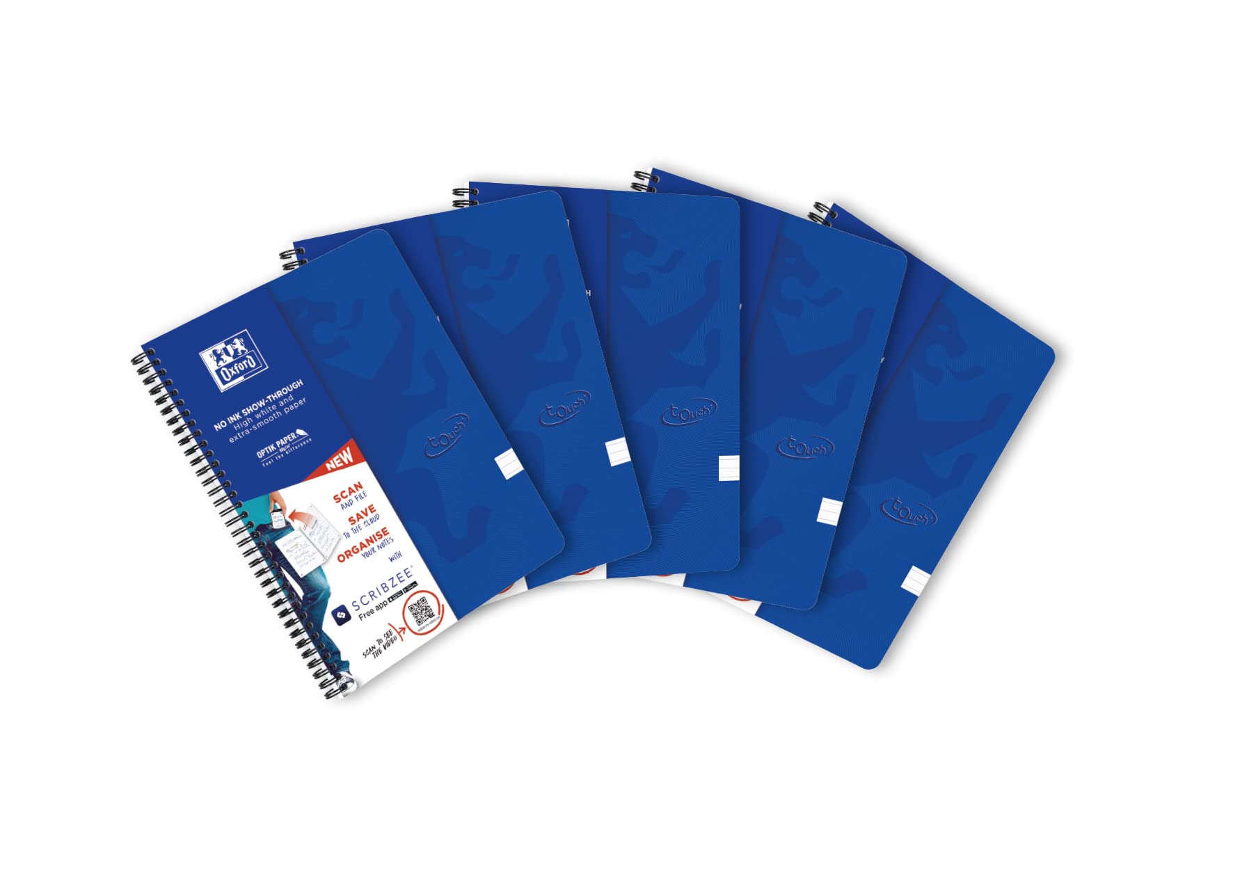 Oxford Touch Notebook A4+ Ruled 7mm Soft Touch Cover Double Spiral 180 Pages, 5 Pcs