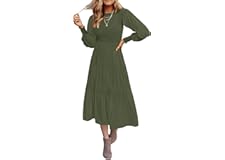 ZESICA Women's 2023 Casual Long Sleeve Crew Neck High Waist Smocked Flowy Tiered Midi Dress