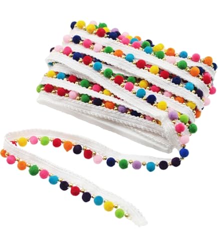 Yalulu Ruban Brodé De 18,1 M De Long Avec Pompons Pour Loisirs Créatifs, Couture, Accessoires (rose Clair