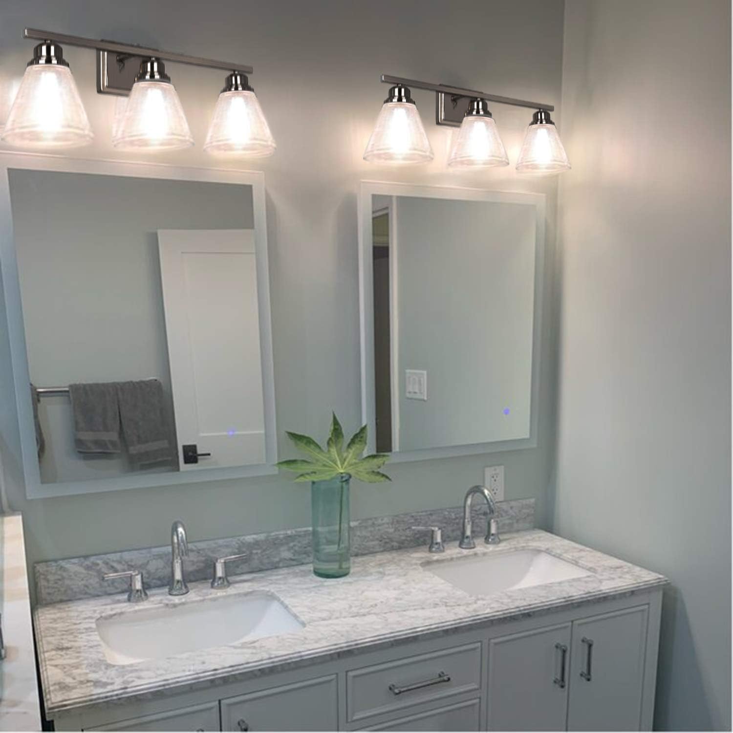 3-Light Bathroom Light, Led Edison Bulbs Included, Brushed Nickel Vanity Light Fixtures, Bathroom Wall Sconce Lighting with Clear Glass Shades, ETL Listed - - 