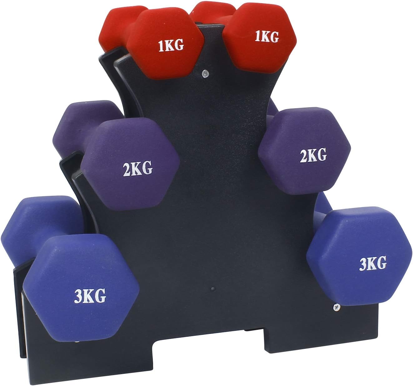 FITSY® Hexagonal Neoprene Dumbbells Set with Stand for Men & Women, 12 Kg
