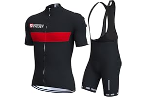 BEYLEAYCAU Men's short sleeve cycling jersey with 3 pockets and summer bib Breathable cycling set GEL-Pad
