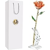 AliveRose Gold Roses, 24K Gold Rose Made from Real Rose - Unique Design Dipped Rose for Anniversary Valentines Mothers Day Birthday Gifts (Pink with Stand)