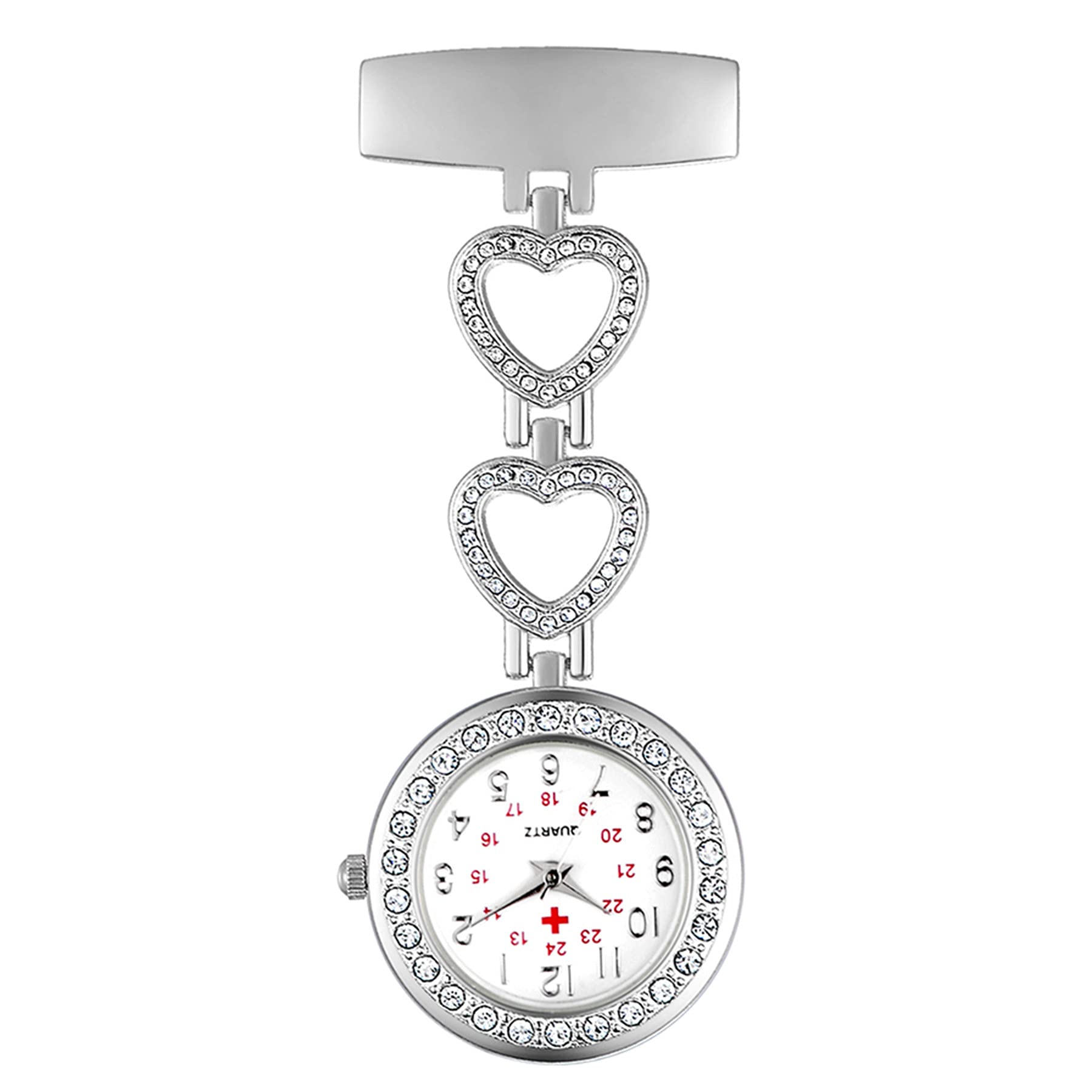 Avaner Women's Pin on Fob Watch, Stainless Steel Quartz Nurse Watch, Flower Shape Lapel Watch, Hanging Pocket Watch with Second Hand