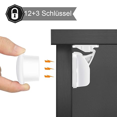 Oladwolf Kindersicherung Schrank Magnet, 12 Schlösser mit 3 Schlüssel Schranksicherung Baby für Schranktür und Schubladen, Un