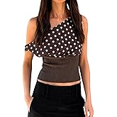 Verdusa Women's Polka Dots Off The Shoulder Tops Lace Up Backless Cinched T Shirts