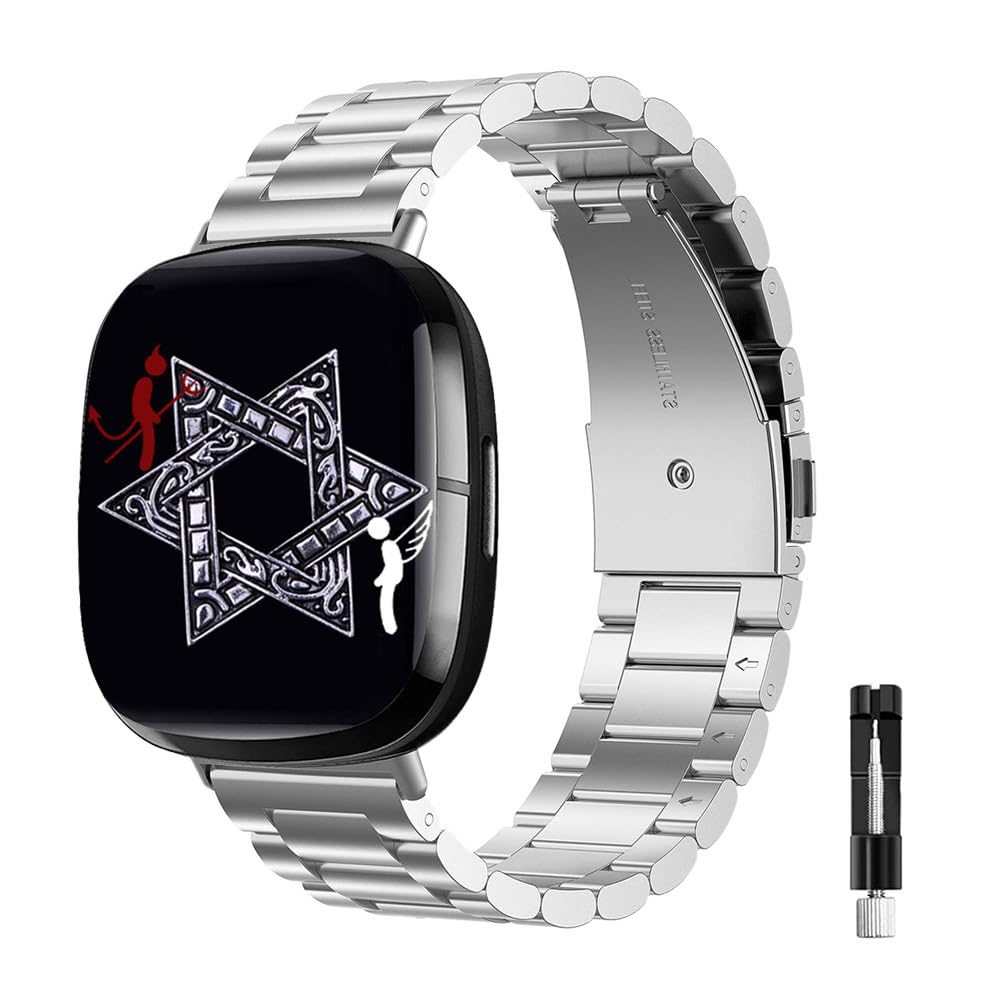 Jtffjsy Compatible with Fitbit Versa 4/Sense 2,Versa 3/Sense metal Straps,for Men Women,Replacement Adjustable Wristbands Accessories,Large Small (Silver)