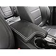 Bmolpt Custom Interior Accessories for F-PACE FPACE/XF 2017 2018 2019 2020 PU Leather Center Console Armrest Box Cover Armrest Cushion Central Armrest Protector Pad(Black with White Stitching)
