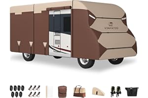 VINPATIO Class C RV Cover 300 Oxford Fabric Two Color Design, Fits 29'-32' RV, Heavy Duty Windproof Waterproof Anti-UV Class C Motorhome Cover with 2 Extra Long Straps, Gutter Covers