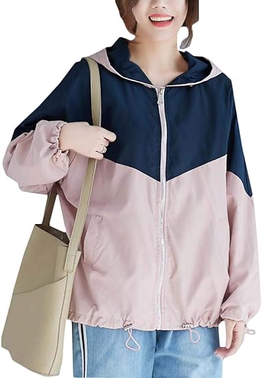 Amazon Mlboss ウインドブレーカー レディース フード付き ブルゾン ゆったり ジャンパー 大きいサイズ カジュアル アウター 切り替え スポーツ ジップアップ ファッション 春 秋 コート ジャケット 通販