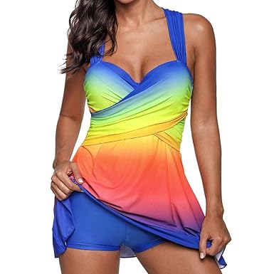 VJGOAL Damen Tankini, Damen Plus Size Farbverlauf Tankini Bikini Tops + Shorts Sets Bademode Badeanzug Badeanzug