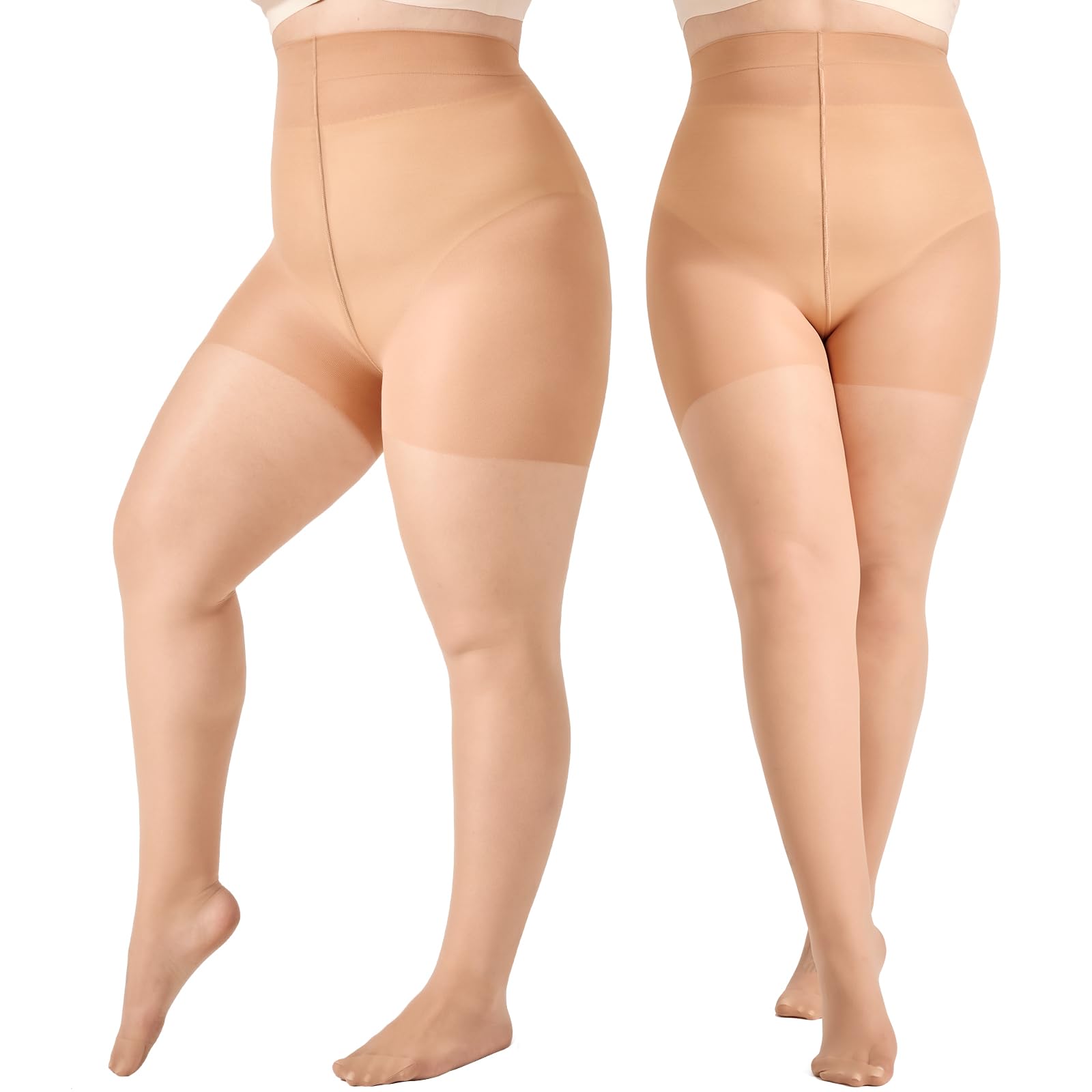 Photo 1 of Aaronano 2 Pairs Plus Size Control Top Pantyhose Ultra-High Waist Tights 40D Sheer Shaping Support Stockings(Natural,XL-XXL)