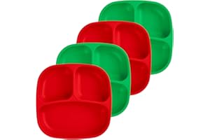 Re-Play Toddler Plates with Dividers - Deep-Walled 3 Compartments Divided Plates for Kids - Dishwasher & Microwave Safe - Made in USA - Set of 4-7.37" x 7.37" x 1.25" - Christmas