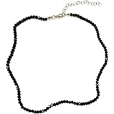 Caiyao Dainty Black Spinel Beaded Choker Necklace for Women Lightweight Tiny Trendy Natural Shiny 3mm Faceted Black Agate Crystal Stone Necklace Birthday Christmas Jewelry for Teen Girls Gifts