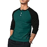 Dokotoo Men Men's Henley Shirt Fall Crewneck Color Block Slim Fit Long Sleeve T Shirts Button Up Tees