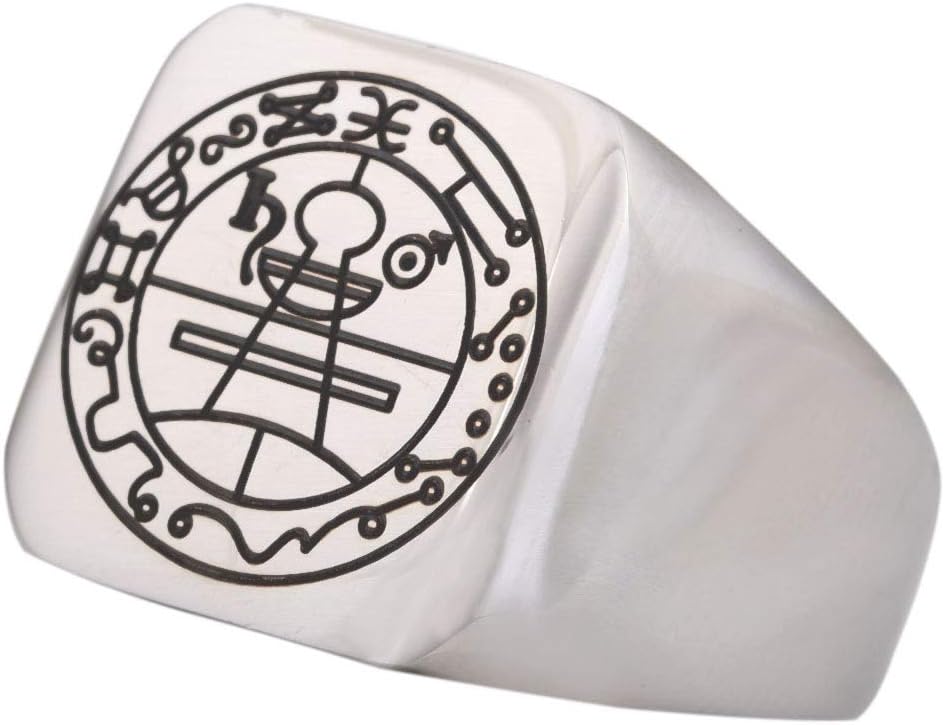 Dacai Well Polished Engraved Lesser Key of Solomon Goetia Sigil Mens Womens Stainless Steel Ring