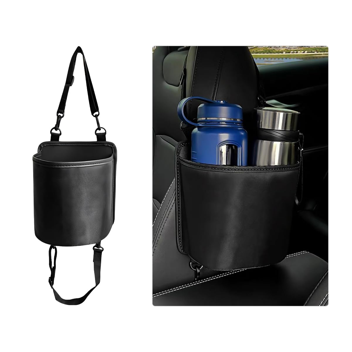 Photo 1 of Yourkar Car Seat Side Large Cup Holder Expander Adapter Bag, Auto Seat Storage Hanging Bag for Water Bottle Cup and Drink, Multifunctional Auto Interior Organizer with Waterproof Liner