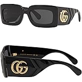 Gucci GG0811S GG Running Logo Rectangular -Shaped Non-Polarized Sunglasses for Women – Includes Luxury Eyewear Kit – Black Frame with Grey Lens