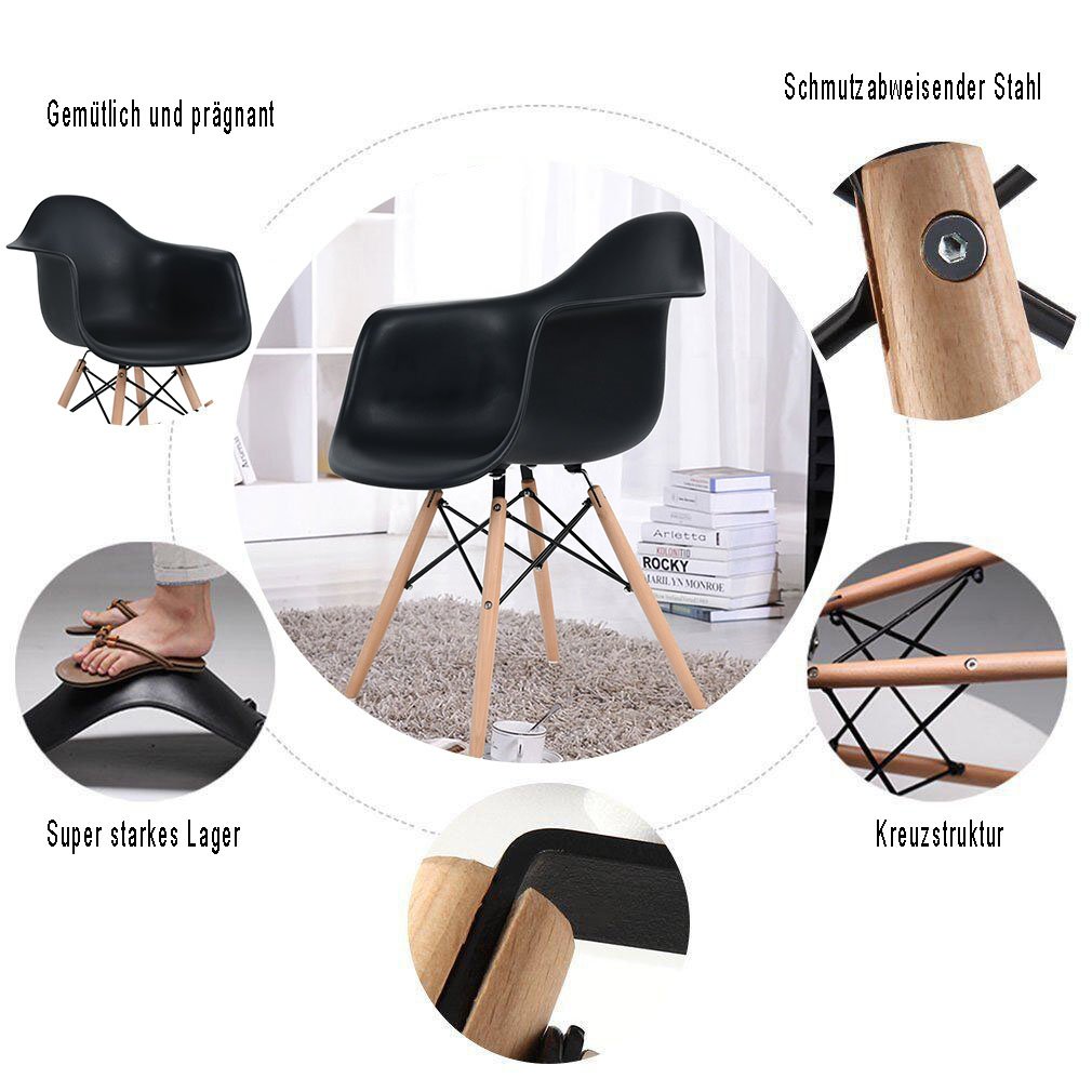2er Esszimmerstuhl Büro Sessel Kunststoff Wohnzimmer schwarz Cafe Stühl