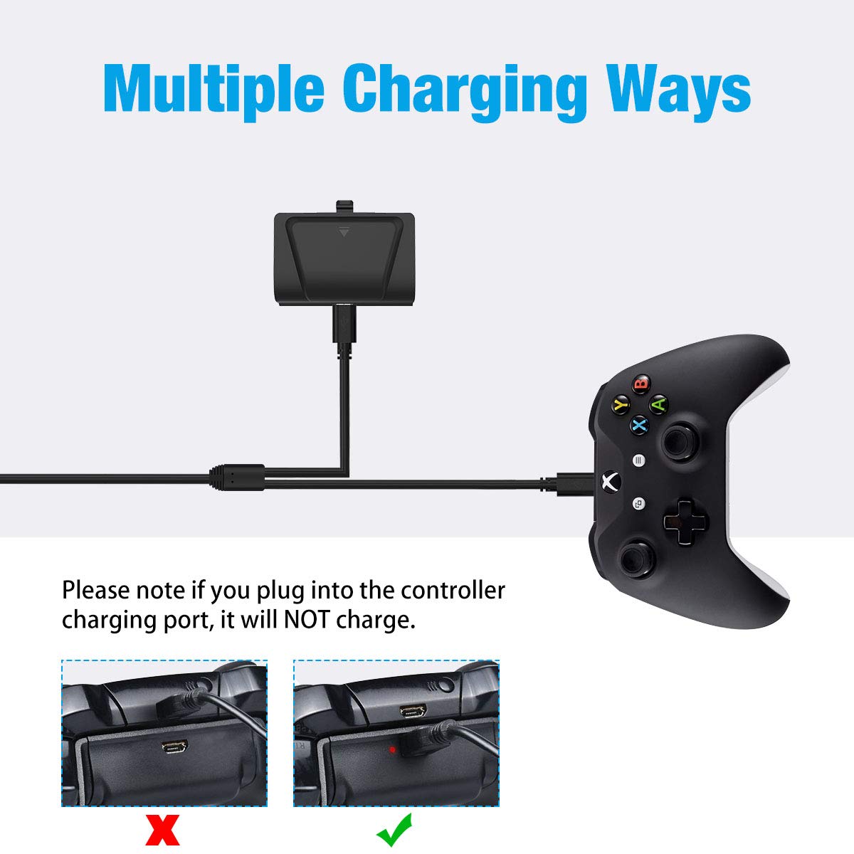 Xbox One Battery Pack, Y Team 2x1200mAH Xbox One Rechargeable Batteries with 4FT 2 in 1 Micro USB Cable, Perfect Xbox Play and Charge Kit for Xbox One/One S/One X/Elite Wireless Controller