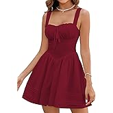 HTZMO Women Summer Casual Square Neck Mini Sundress Corset A Line Flowy Swing Cute Graduation Party Short Dress