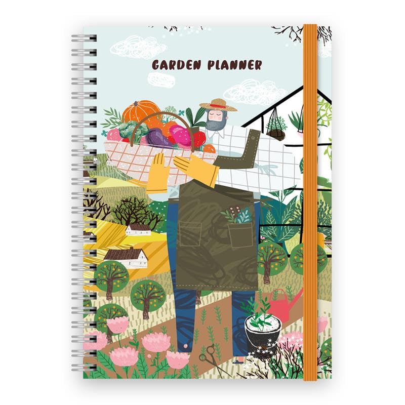 Cauliflower Journals Garden Planner, Garden Journal Log & Notebook - Gardening Journal Greenhouse Themed Cover Design, A5 Spiral Bound 128 Themed Pages, Double Pocket and Elastic Closure