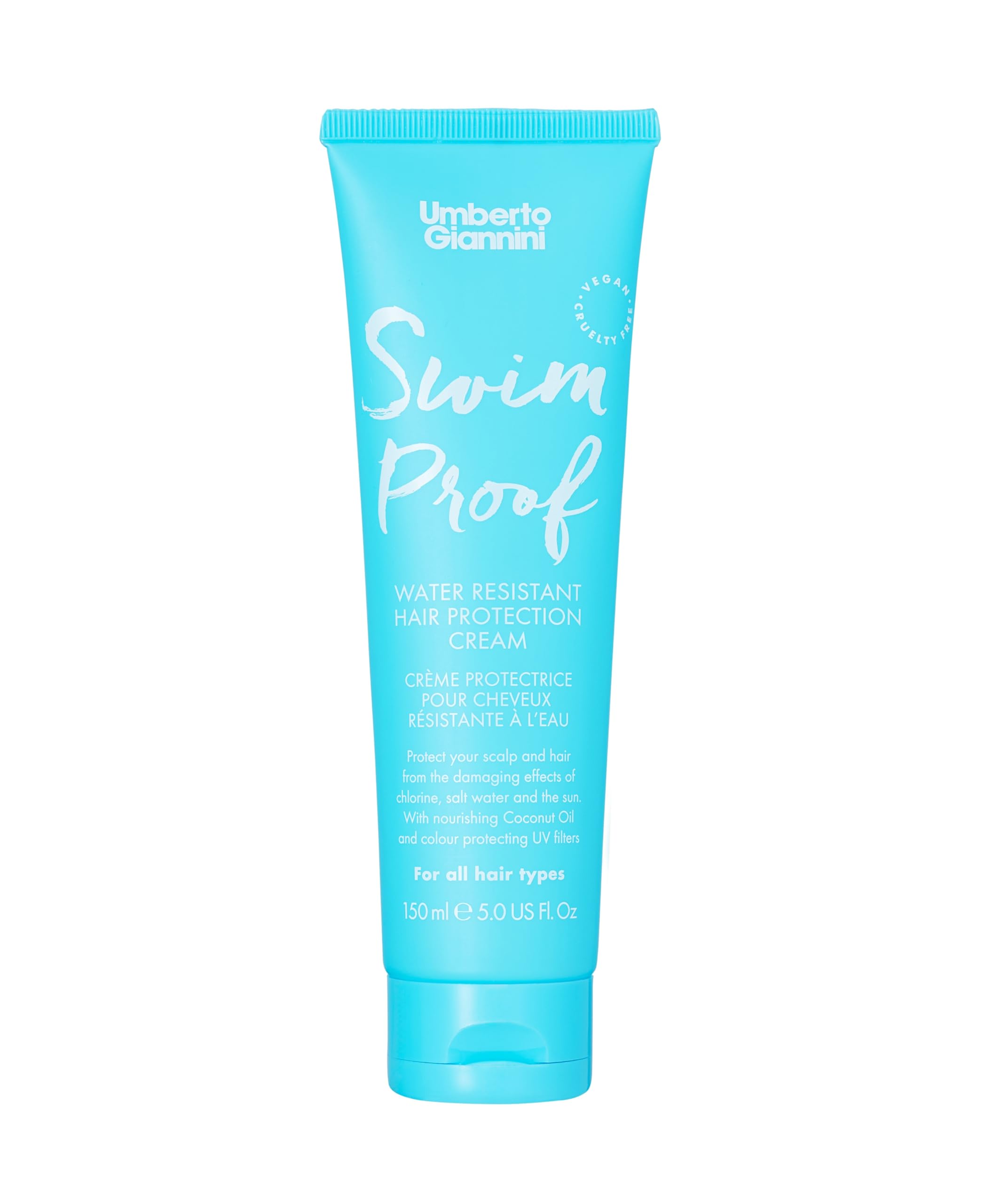 Umberto Giannini Swim Proof Hair Protecting Cream 150ml - Leave in Hair Cream with UV Protection - Prevents Damage from Sun, Sea & Chlorine. Infused with Coconut & Olive Oil. Vegan & Cruelty Free.