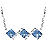 Lvoryance Princess Cut Gemstone Pendant Necklace 925 Sterling Silver Square Cut Birthstone Jewelry for Women Gifts