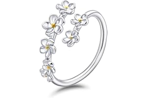 Desnuage Silver Flower Rings Stackable and Adjustable Thin Wrap Rings for Women Trendy Non Tarnish Gift for Girlfriend