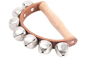 NUOBESTY Wooden Handle Bells Christmas Wrist Band Jingle Bells Wooden Jingle Bells Stick Hand Percussion Shaker Rattle Xmas H