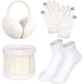 Pistha Winter Earmuffs Scarf and Gloves Set, Fuzzy Ear Muffs Fleece Lined Neck Warmer Knit Gloves and Socks for Women