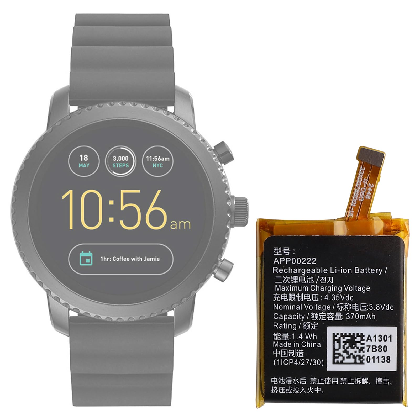 Photo 1 of SwarKing Replacement Battery HE336 APP00222 Compatible with Apack ART5004 Smart Watch,Fossil Q Exploraist gen 3