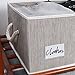 40 L,Canvas Storage Box with Lid and Strong Cotton Rope Handle By StorageWorks, Foldable Closet Organizer, Gray, Bamboo Style, Jumbo, 3-Pack
