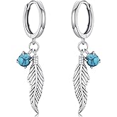 Turquoise Earrings 925 Sterling Silver Feather Dangle Earrings Western Earring Native American Jewelry Gifts for Women