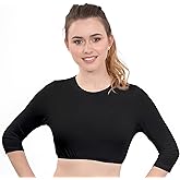 Kosher Casual Women's Modest High Neck Cropped Layering Shell - Cotton Spandex 3-4 Sleeve Base Pullover Top