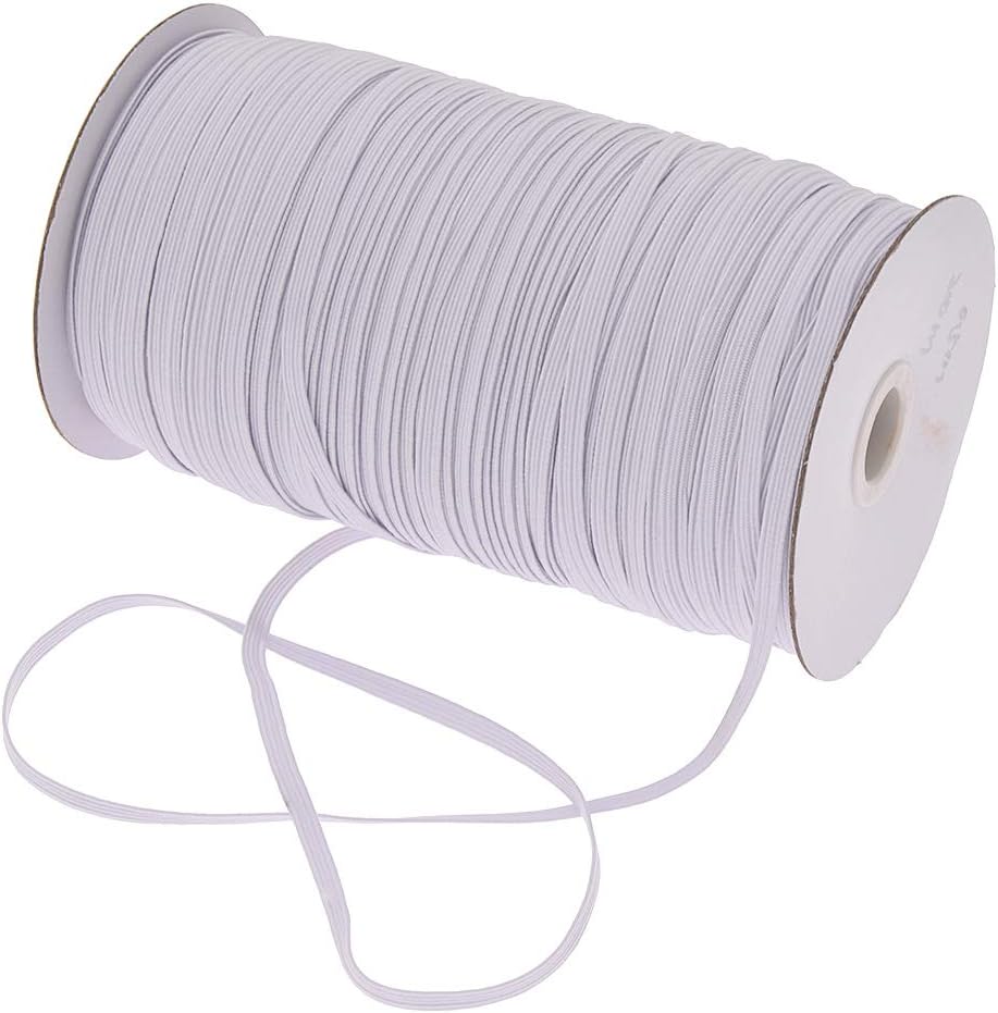 Focalmotors Elastic Band White Elastic Cord High Elasticity Knit for Sewing Crafts DIY 1/5 Inch(220yards)