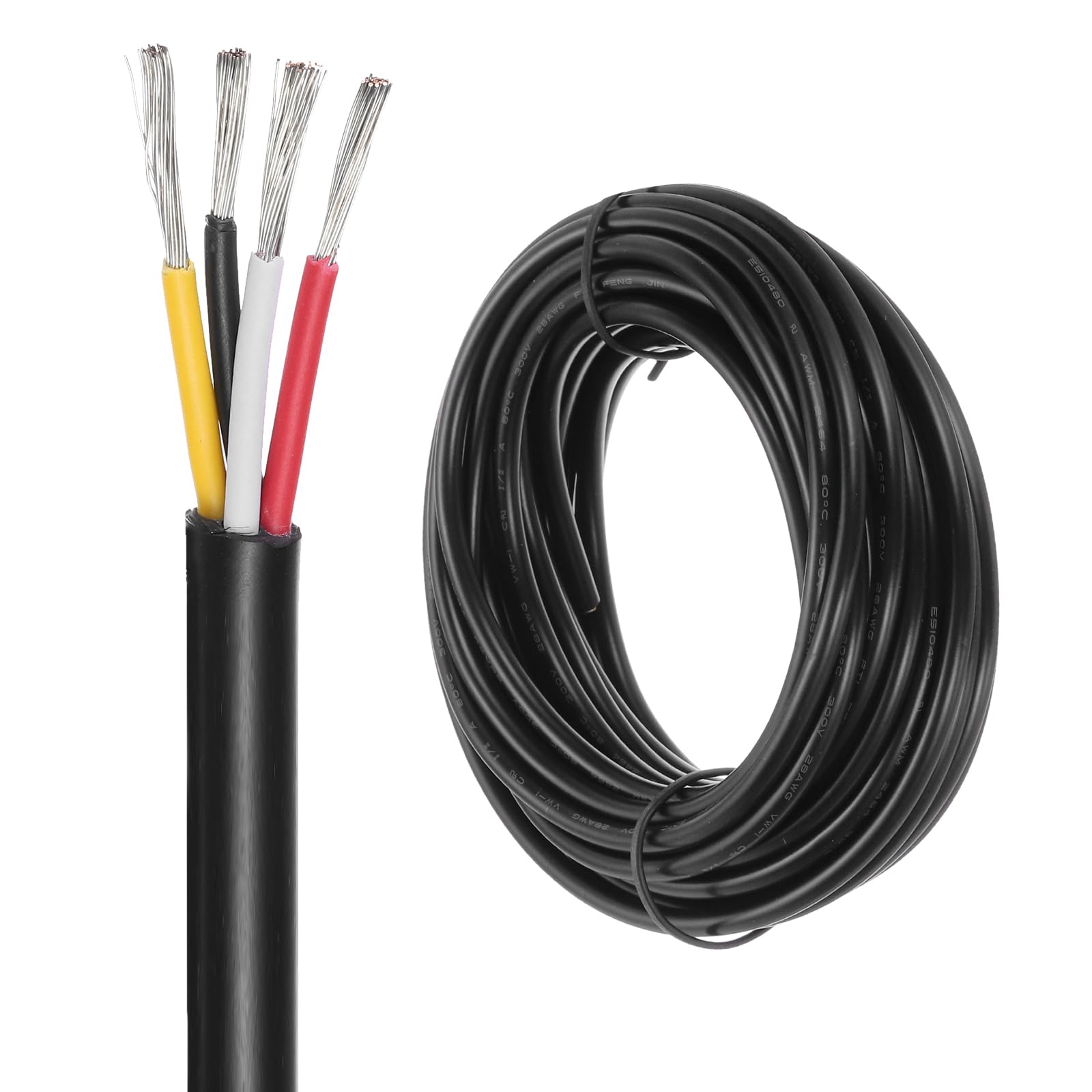 DMiotech 28 Gauge Wire Electrical Wire 4 Conductor, 28 AWG Extension Cable Cord 25 Ft/7.6 m UL2464 300V Stranded Tinned Copper Wire for LED Lighting Automotive